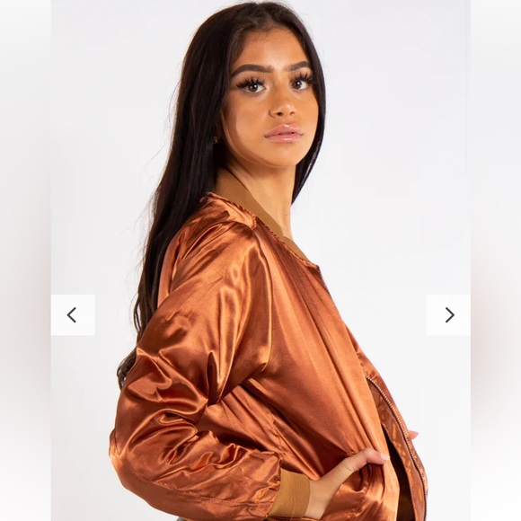 Misguided Grace Bronze Satin Bomber Jacket - Picture 3 of 11